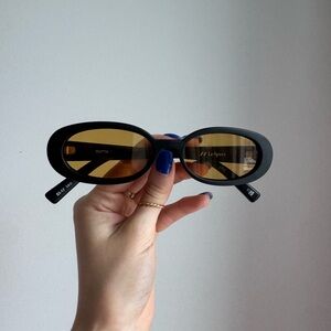 Le Specs Outta Love Black Matte Sunglasses with Yellow Lenses Ssense Exclusive